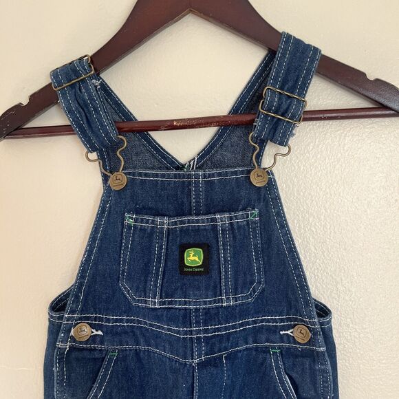 JOHN DEERE Kid’s Contrast Stitch Denim Bib Logo Overalls, 100% Cotton- Size 2T - Picture 4 of 8